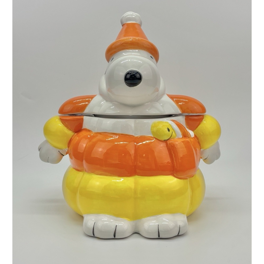 Peanuts Snoopy Candy Corn Halloween Cookie Jar Hand Painted Ceramic‎